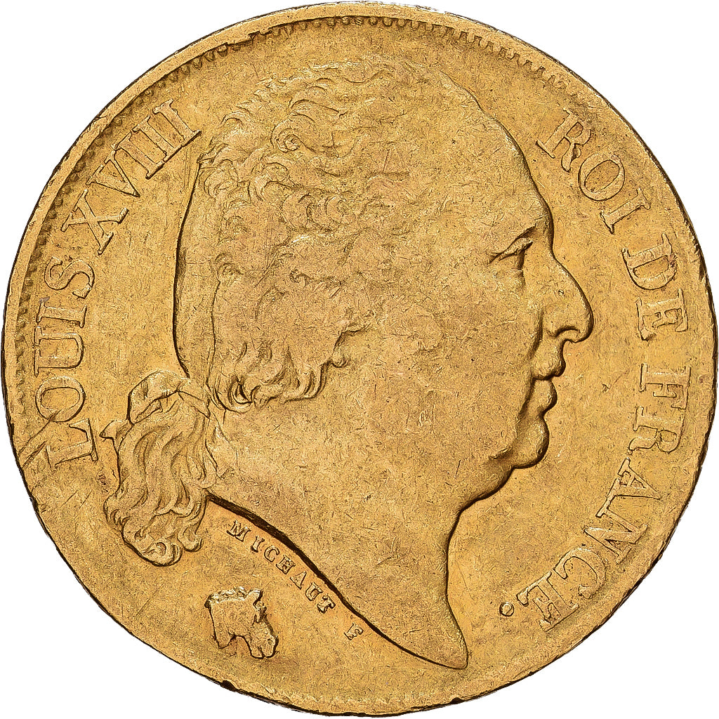 Frankreich, Louis XVIII, 20 Francs, 1818, Paris, Gold, S+, KM:712.1