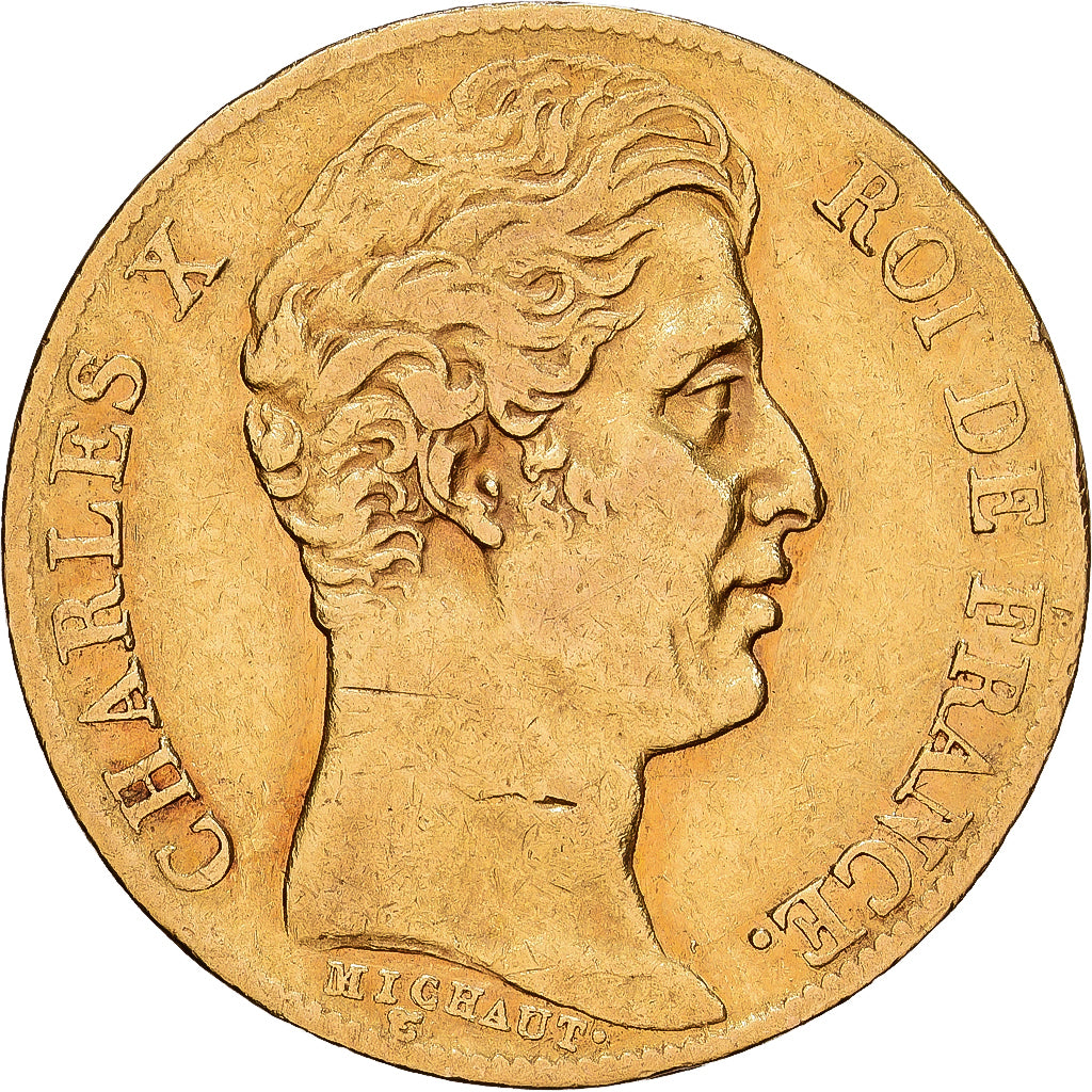 Francia, 20 Francs, Charles X, 1828, Paris, Oro, MBC+, KM:726.1