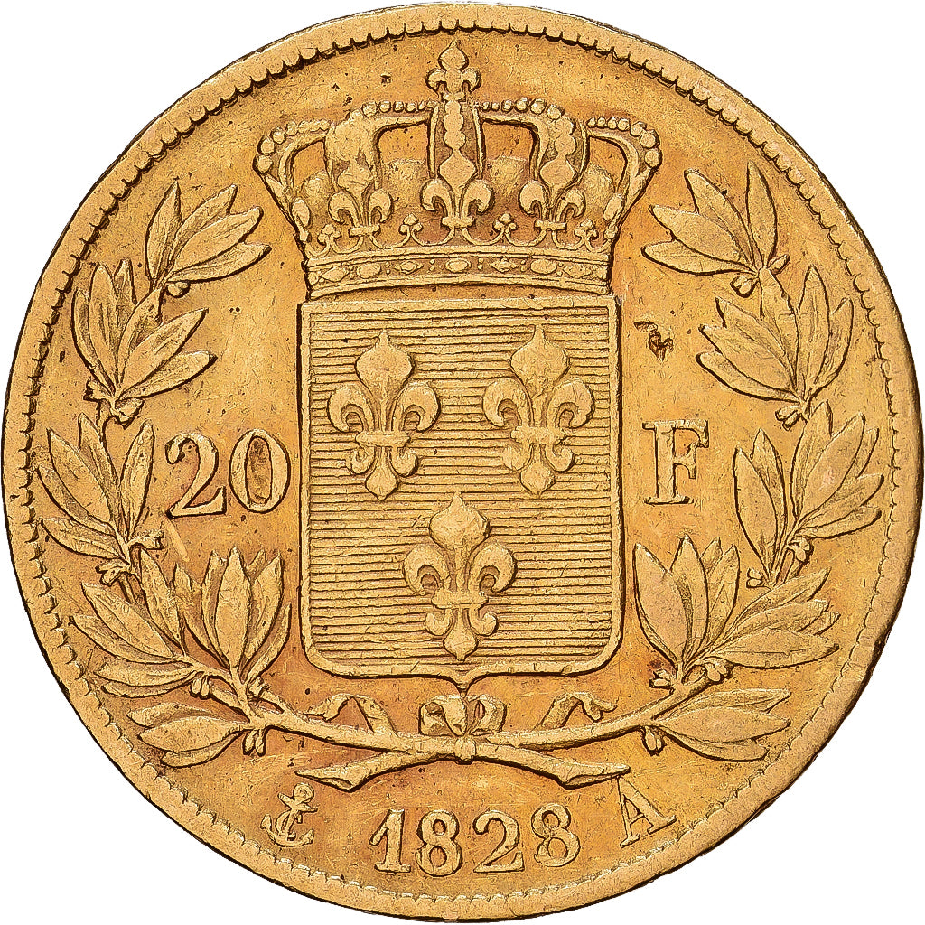 Francia, 20 Francs, Charles X, 1828, Paris, Oro, MBC+, KM:726.1