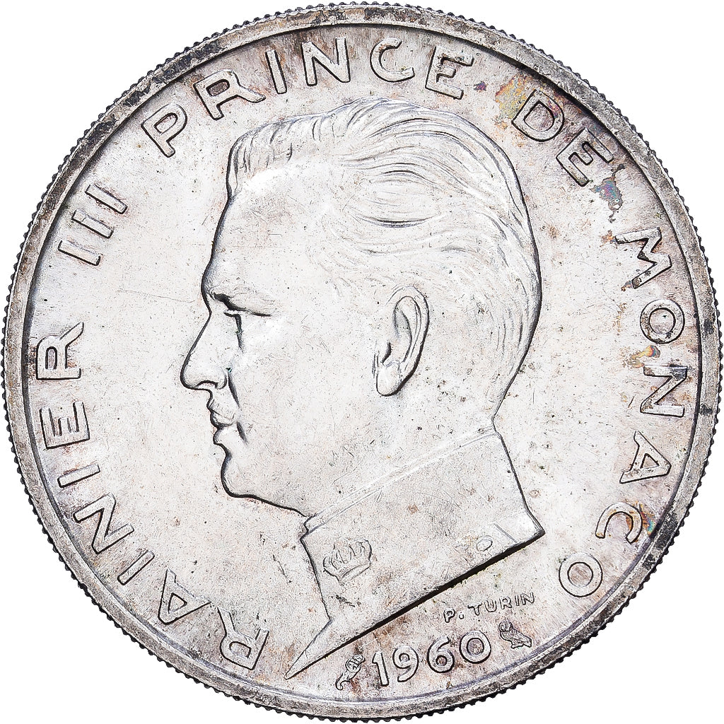 Monaco, 5 Francs, 1960, Paris, Srebro, AU(55-58), Gadoury:152, KM:E41
