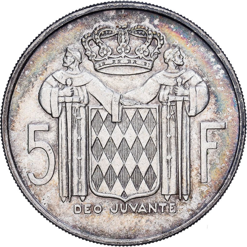Monaco, Rainier III, 5 Francs, 1966, Srebro, AU(55-58), KM:141