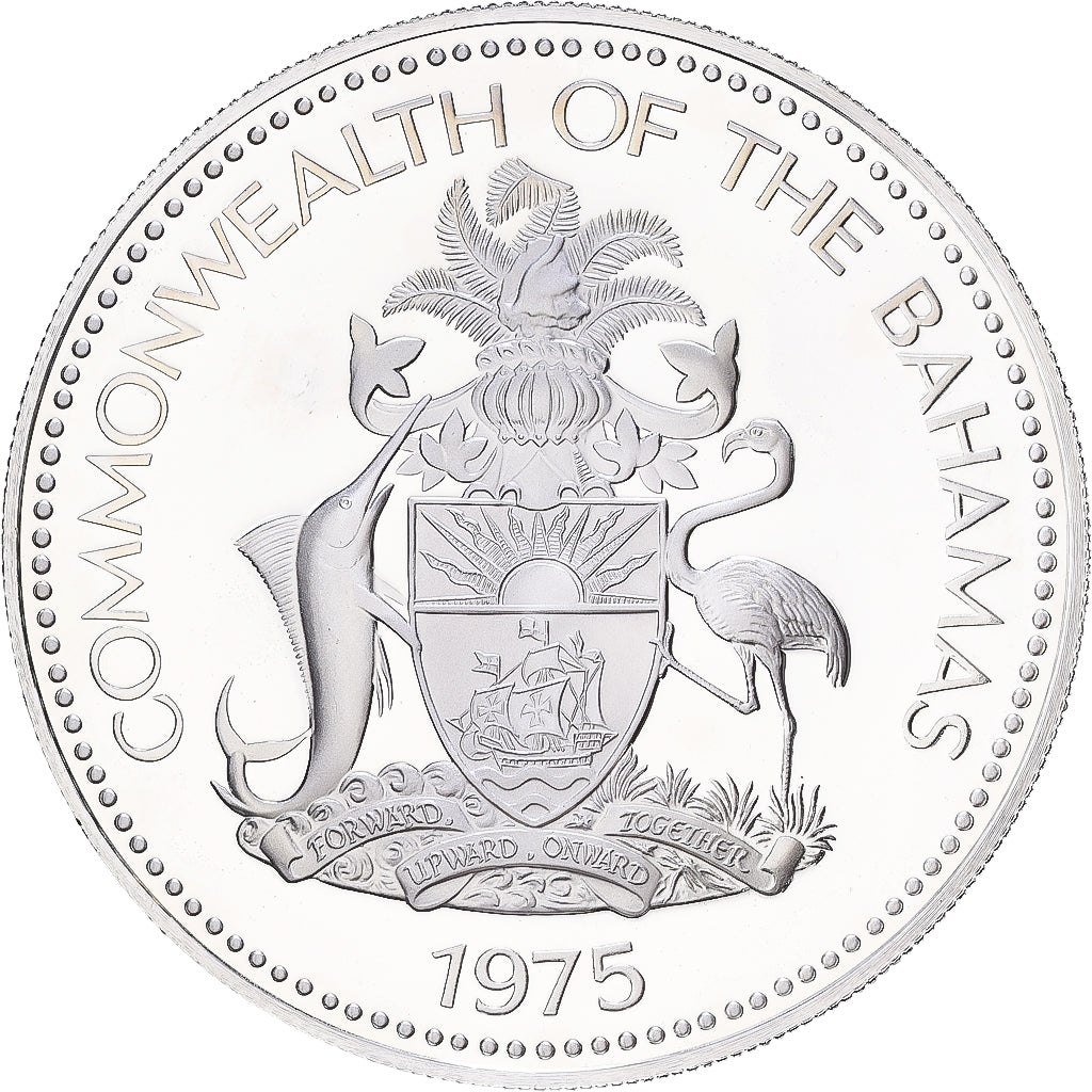 Bahamy, Elizabeth II, 5 Dollars, 1975, Franklin Mint, Proof, Srebro, MS(63)