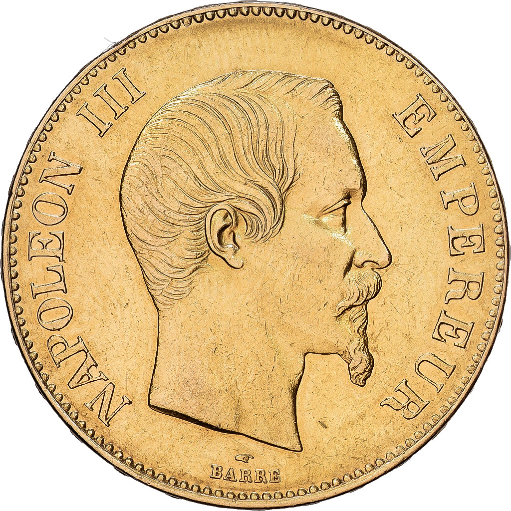 França, Napoleon III, 100 Francs, 1858, Paris, Dourado, AU(55-58)