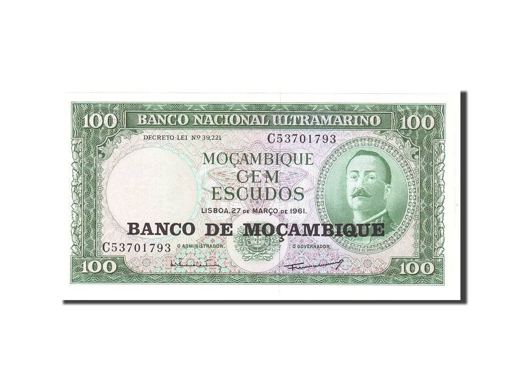 Banknote, Mozambique, 100 Escudos, 1961, 1961-03-27, KM:117a, UNC(65-70)