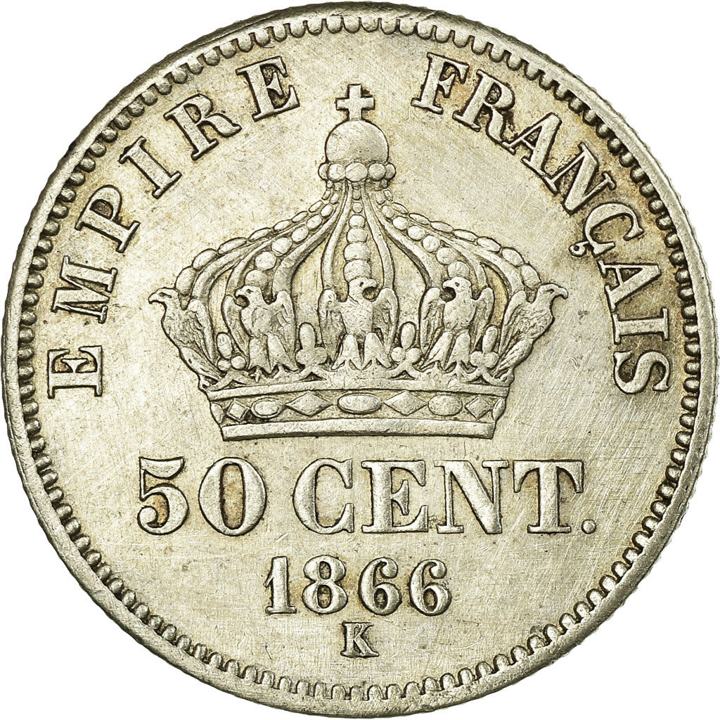 France, Napoleon III, 50 Centimes, 1866, Bordeaux, Silver, EF(40-45)