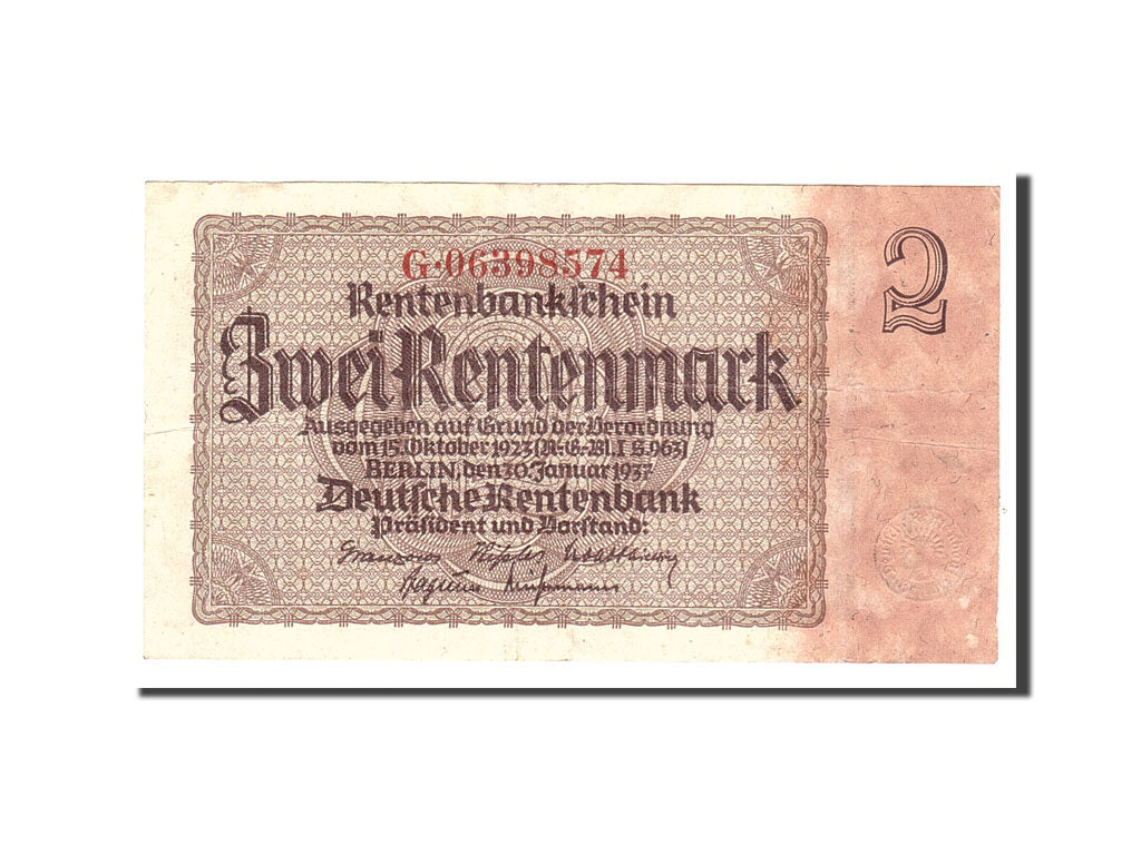 Banknote, Germany, 2 Rentenmark, 1937, 1937-01-30, KM:174b, EF(40-45)