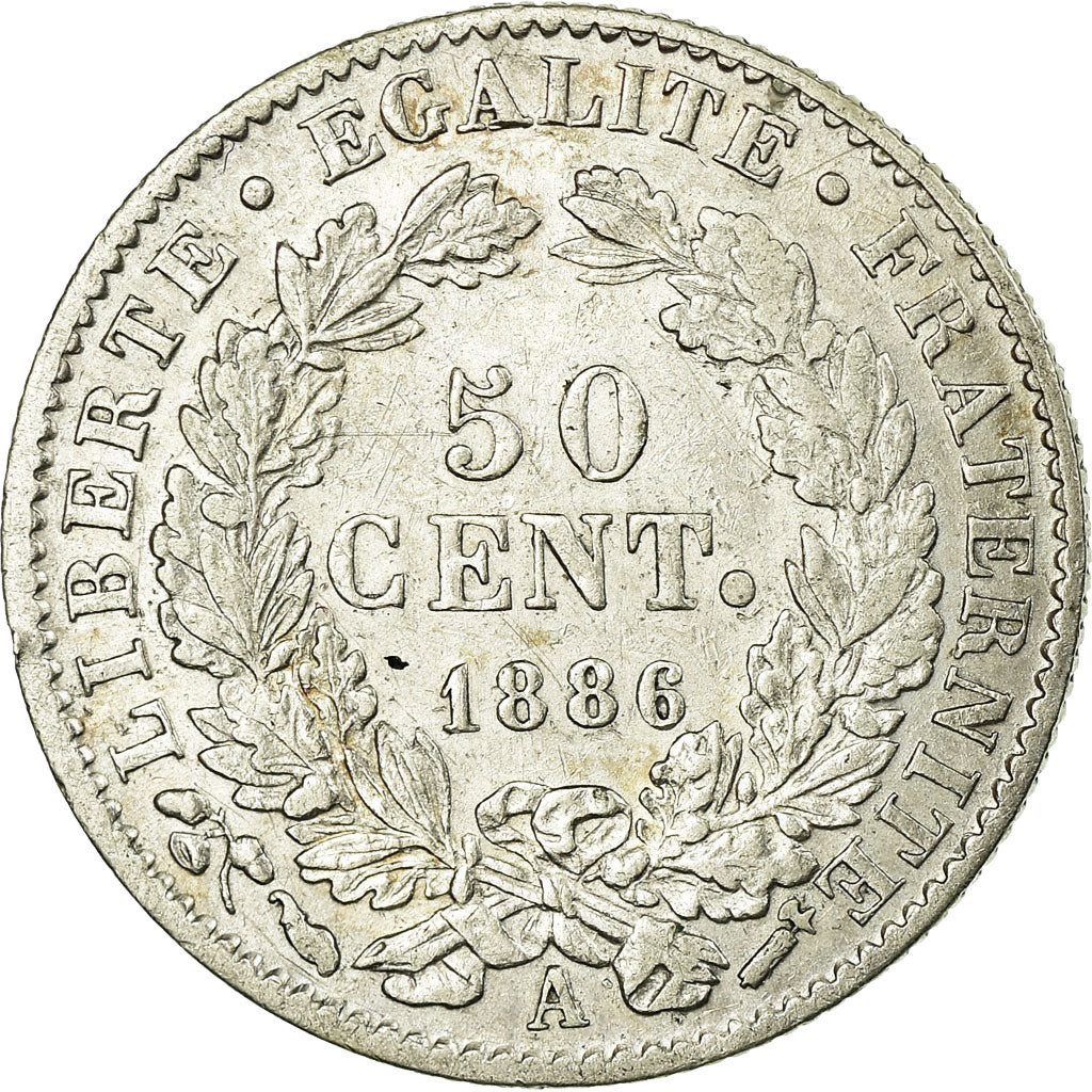 Moneta, Francja, Cérès, 50 Centimes, 1886, Paris, AU(50-53), Srebro
