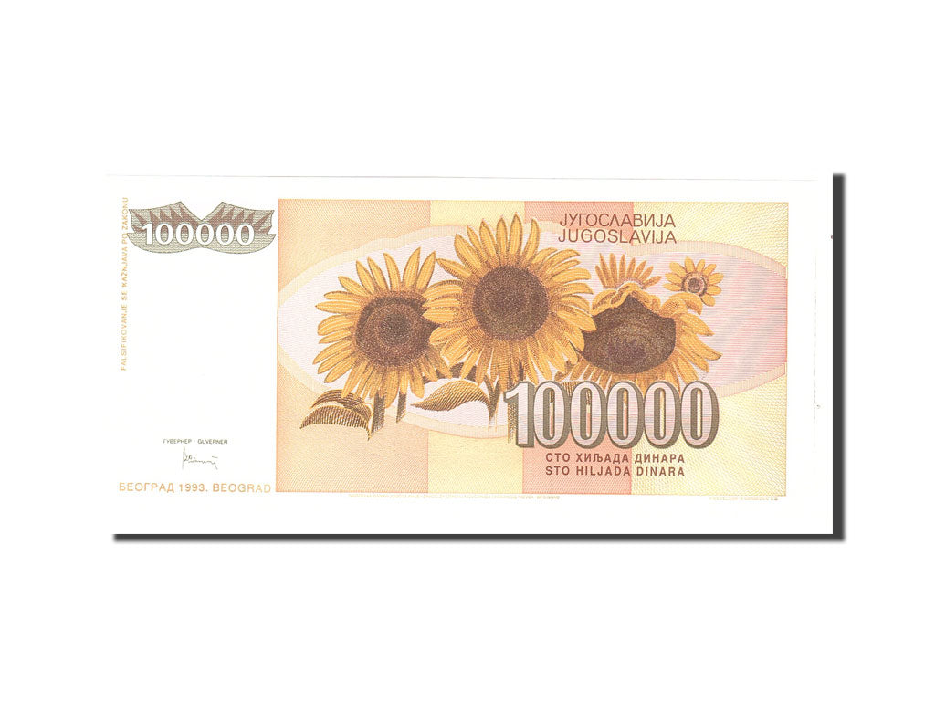 Billete, 100,000 Dinara, 1993, Yugoslavia, KM:118, Undated, UNC