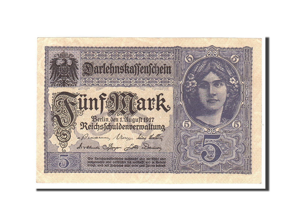 Banknote, Germany, 5 Mark, 1917, 1917-08-01, KM:56b, AU(50-53)