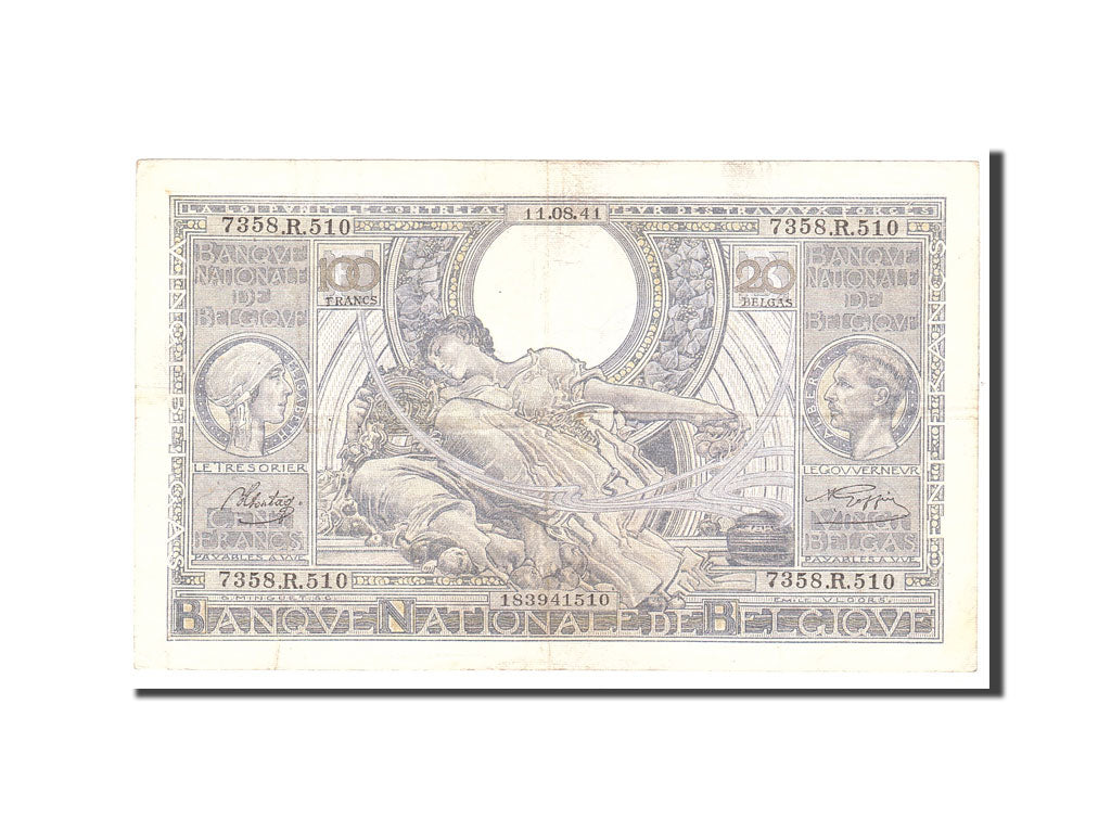 Geldschein, Belgien, 100 Francs-20 Belgas, 1941, 1941-08-11, KM:107, SS