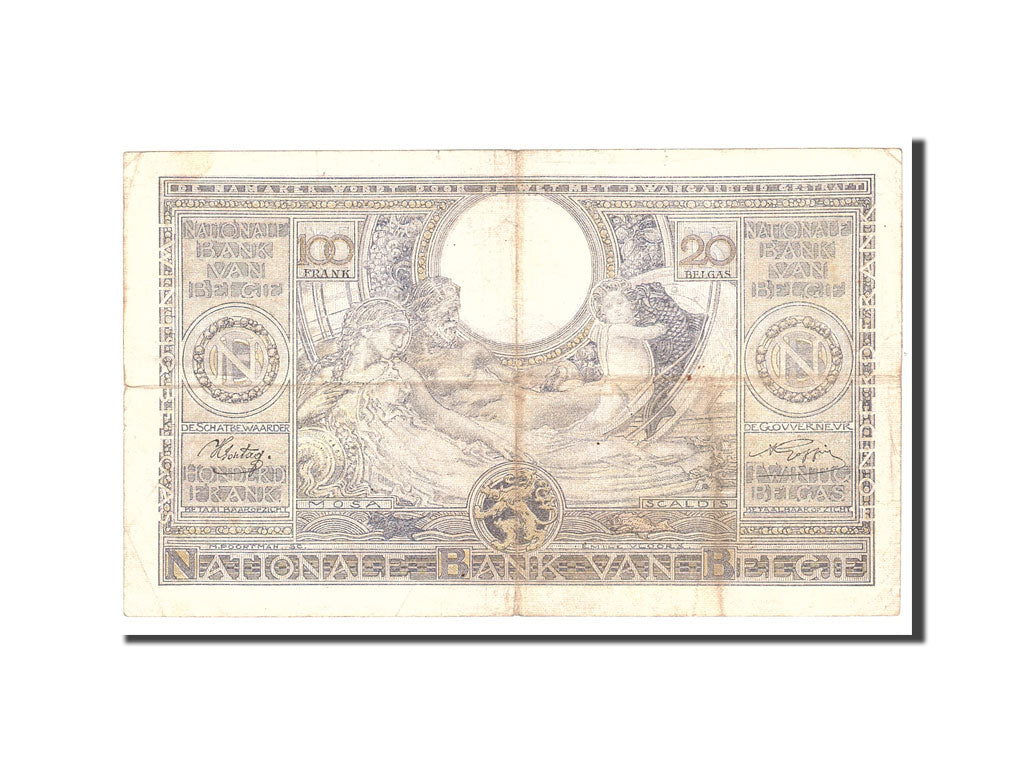 Geldschein, Belgien, 100 Francs-20 Belgas, 1942, 1942-03-02, KM:107, S+