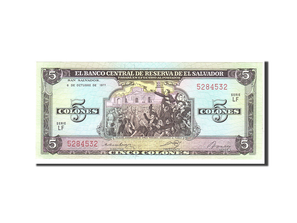 Biljet, El Salvador, 5 Colones, 1977, 1977-10-06, KM:126a, NIEUW