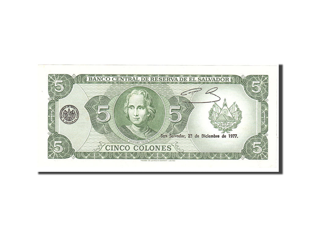Biljet, El Salvador, 5 Colones, 1977, 1977-10-06, KM:126a, NIEUW