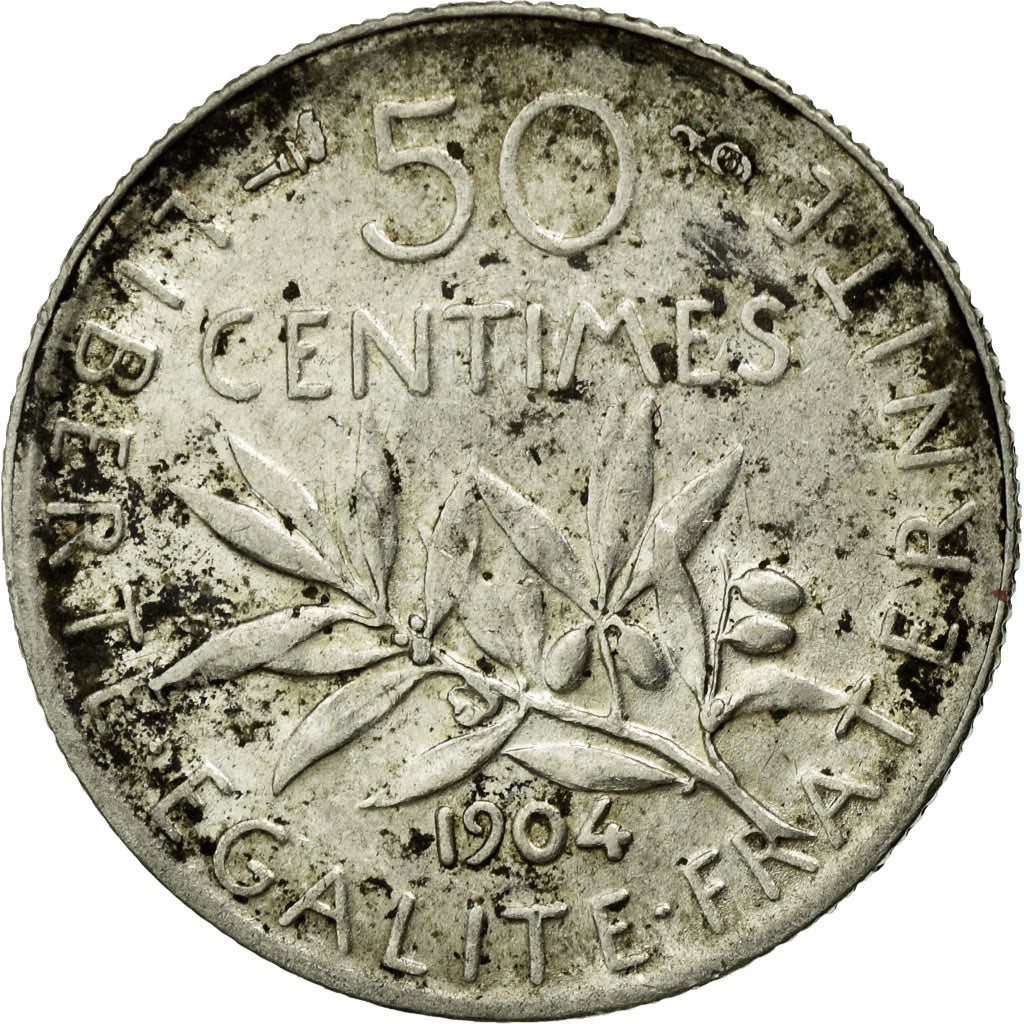 Moneta, Francja, Semeuse, 50 Centimes, 1904, Paris, AU(50-53), Srebro