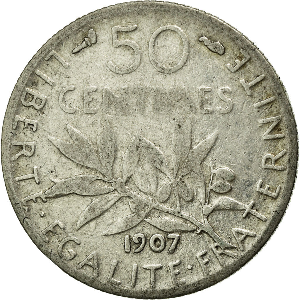 Coin, France, Semeuse, 50 Centimes, 1907, AU(50-53), Silver, Gadoury:420
