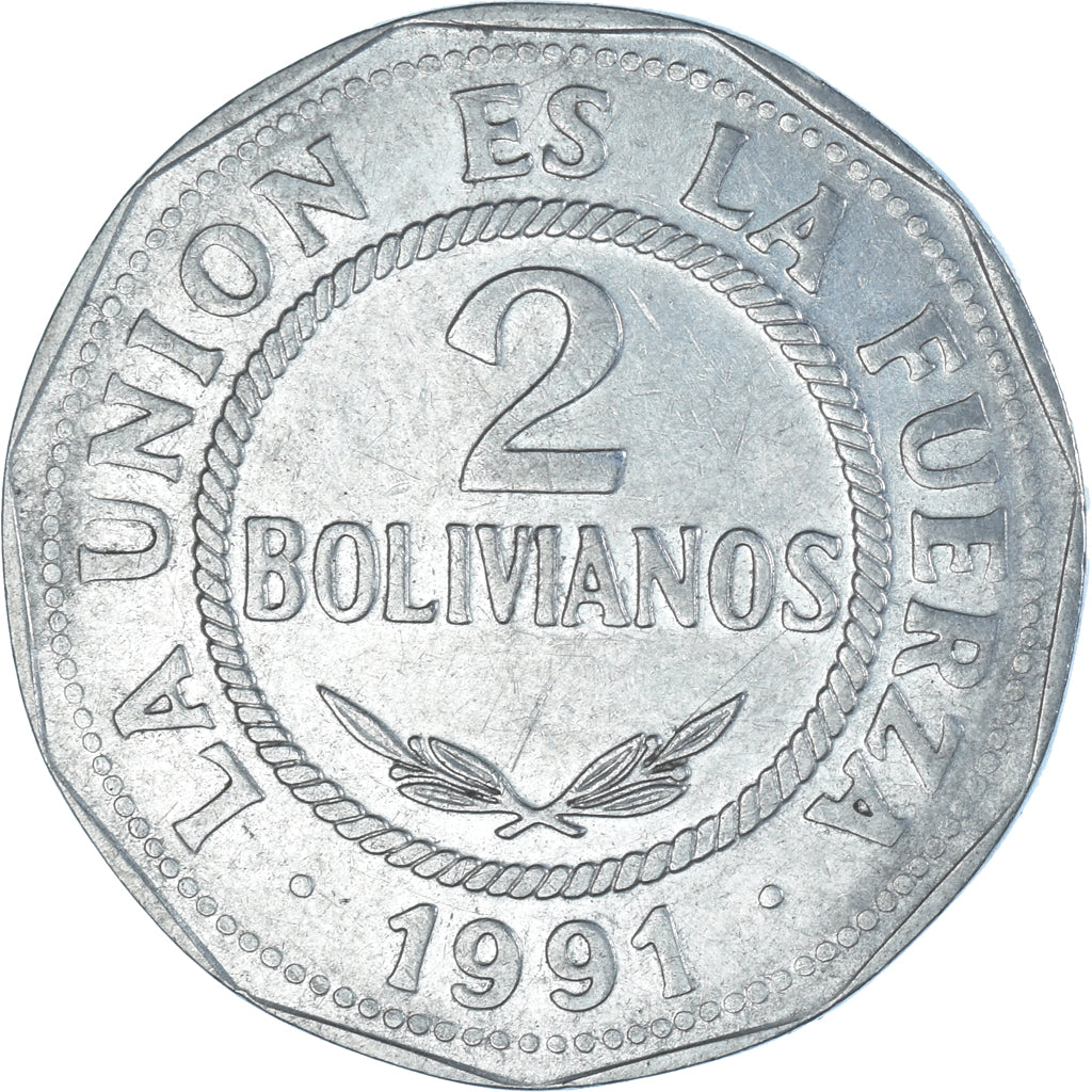 Coin, Bolivia, 2 Bolivianos, 1991