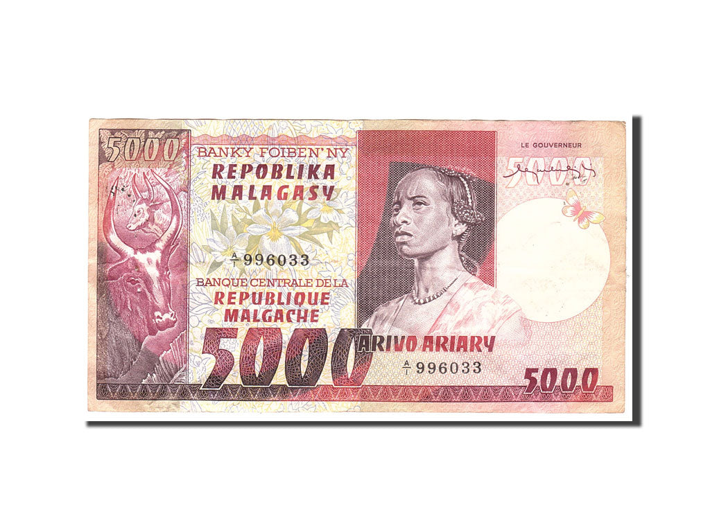 Billet, Madagascar, 5000 Francs = 1000 Ariary, Undated, Undated, KM:66a, TTB
