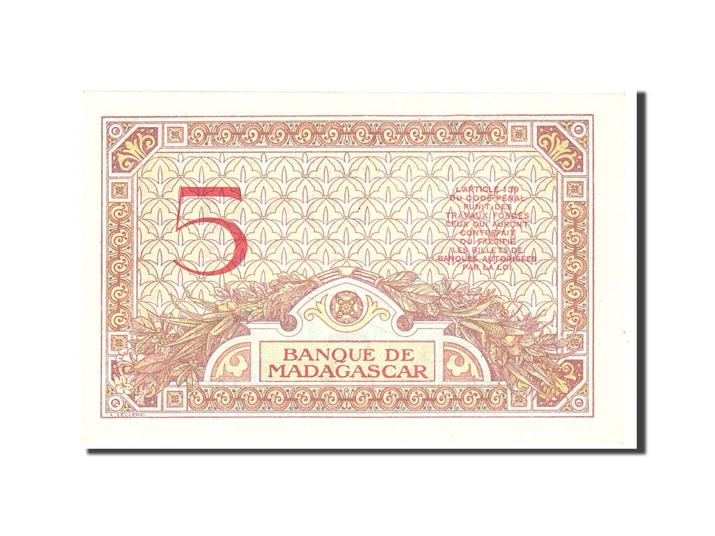 Banknote, Madagascar, 5 Francs, 1937, Undated, KM:35, UNC(63)