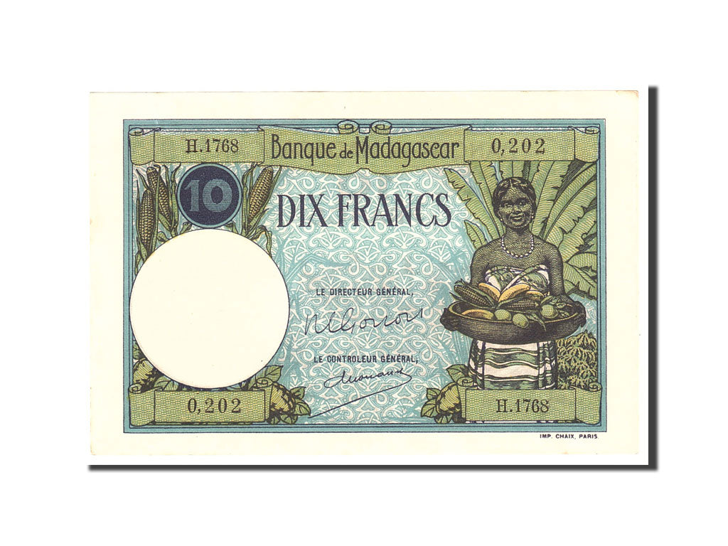 Banknote, Madagascar, 10 Francs, 1937, Undated, KM:36, AU(50-53)