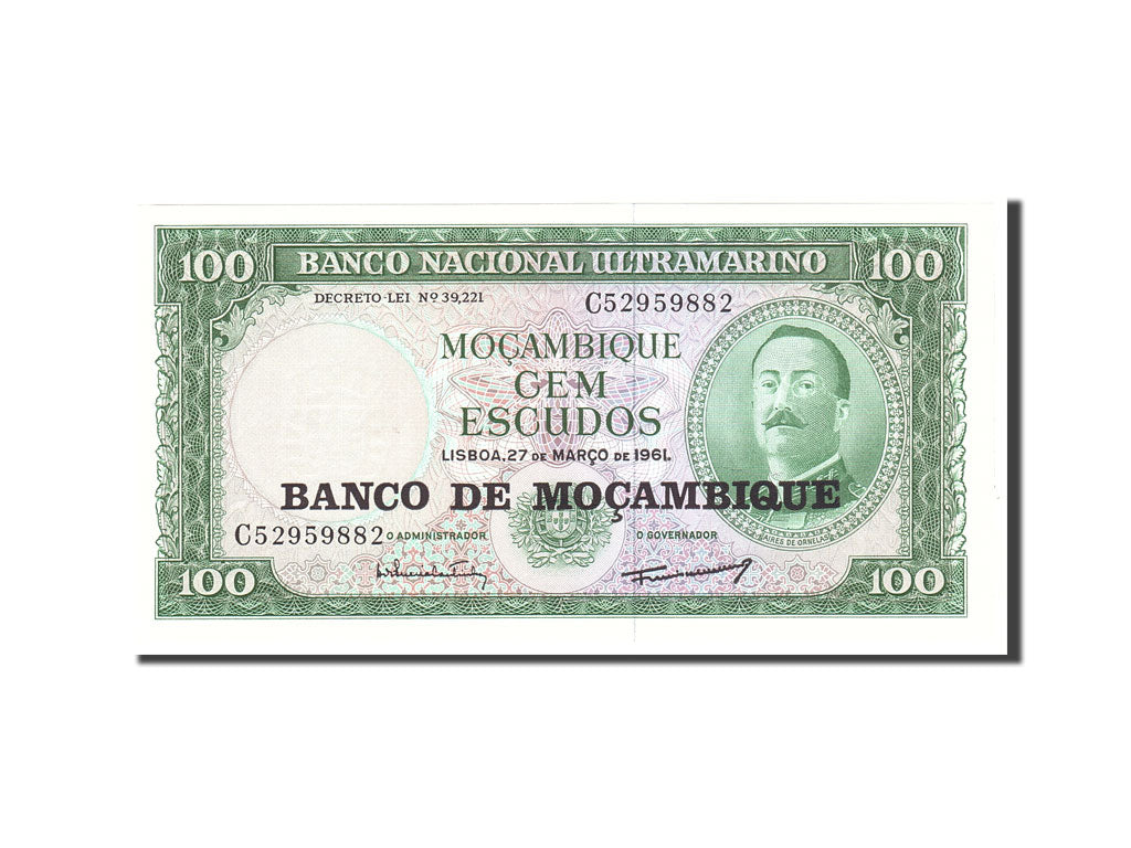 Banknote, Mozambique, 100 Escudos, 1961, 1961-03-27, KM:117a, UNC(65-70)