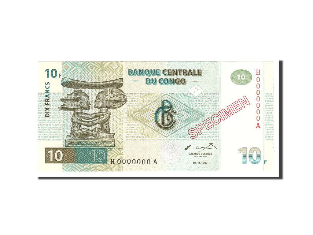 Billet, Congo Democratic Republic, 10 Francs, 1997, 1997-11-01, KM:87s, NEUF