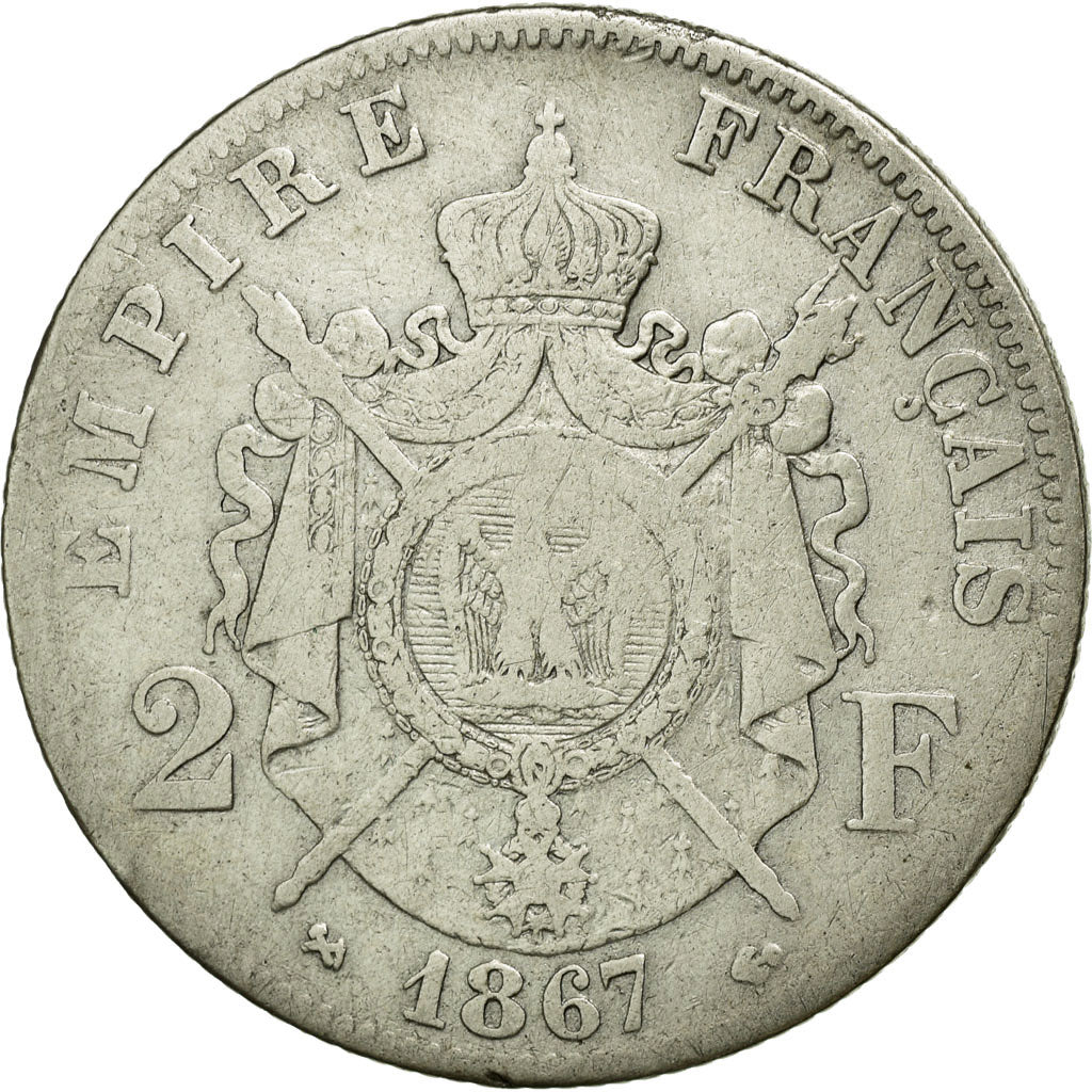 Coin, France, Napoleon III, Napoléon III, 2 Francs, 1867, Bordeaux, VF(30-35)