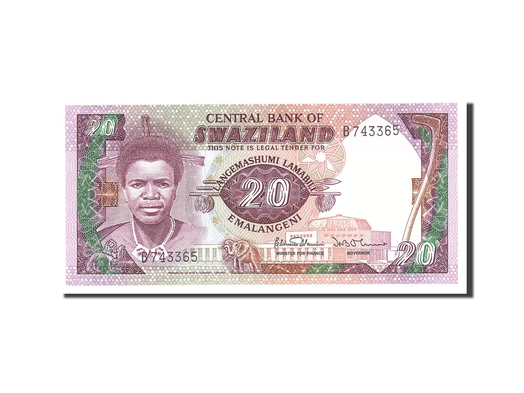 Nota, Suazilândia, 20 Emalangeni, 1985, KM:12a, UNC(65-70)