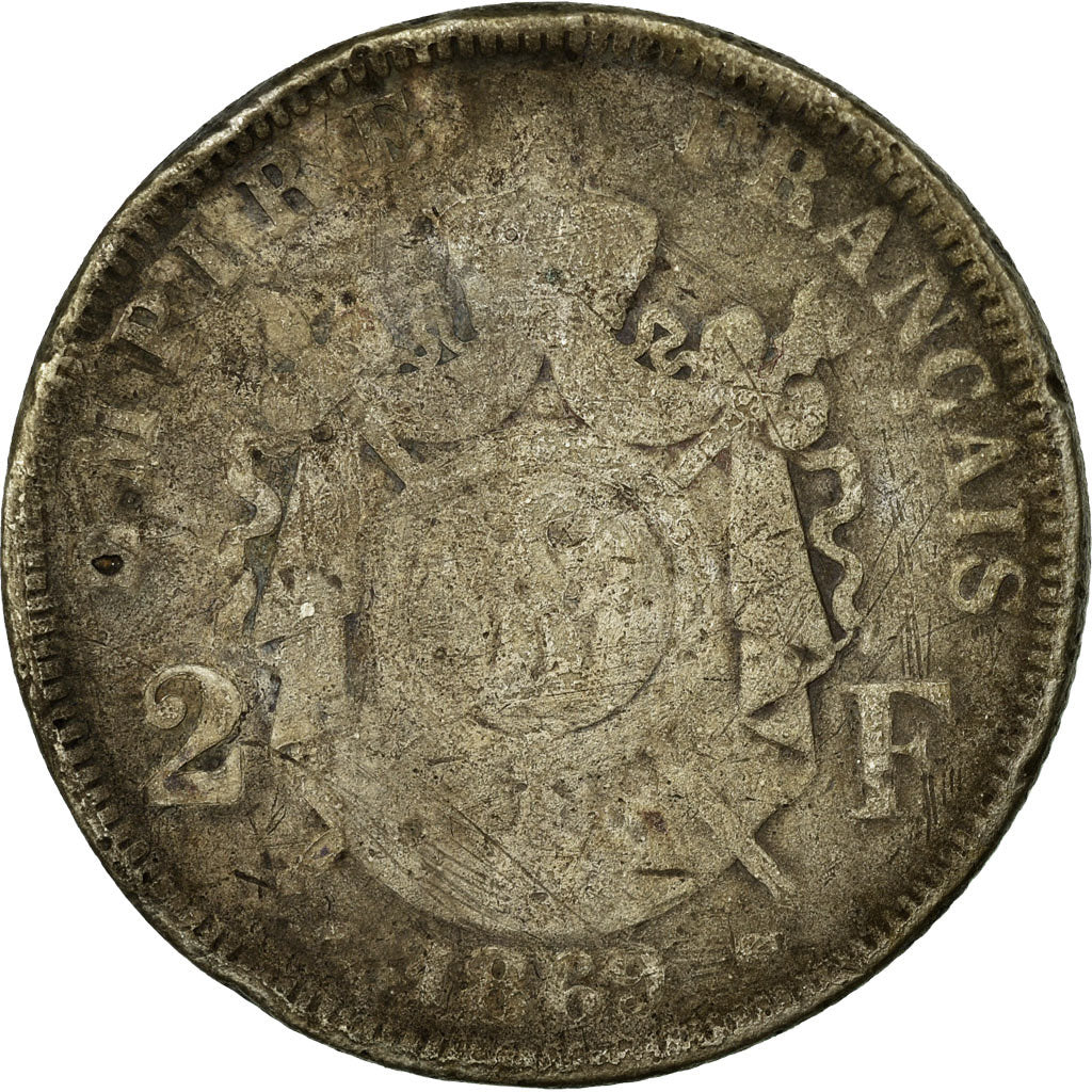 Monnaie, France, Napoleon III, Napoléon III, 2 Francs, 1869, Strasbourg, B+