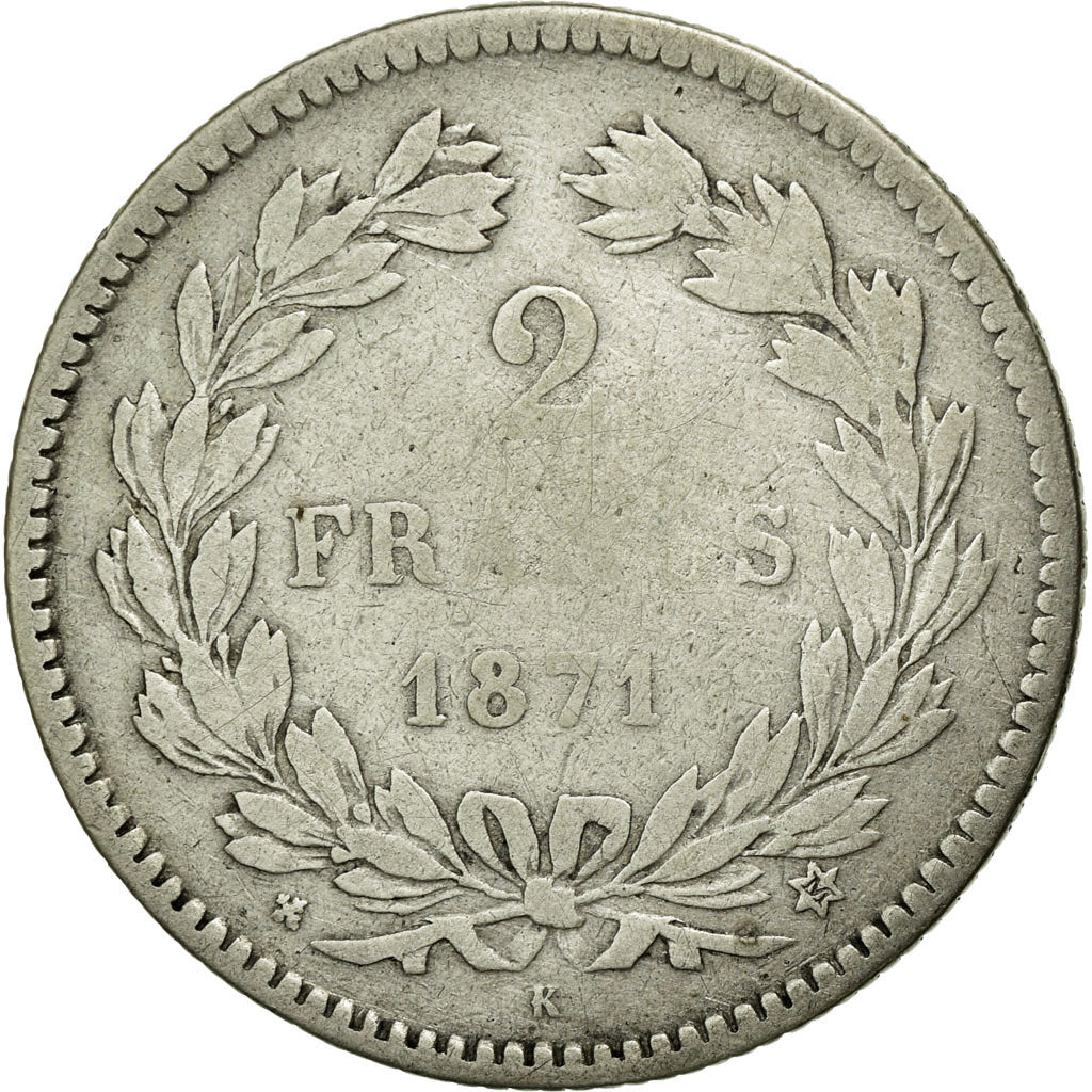 Monnaie, France, Cérès, 2 Francs, 1871, Bordeaux, TB, Argent, Gadoury:529