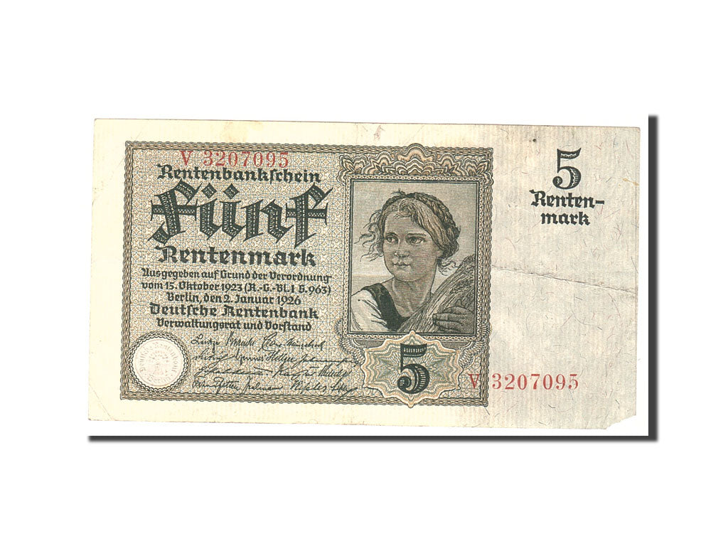 Geldschein, Deutschland, 5 Rentenmark, 1926, 1926-01-02, KM:169, S