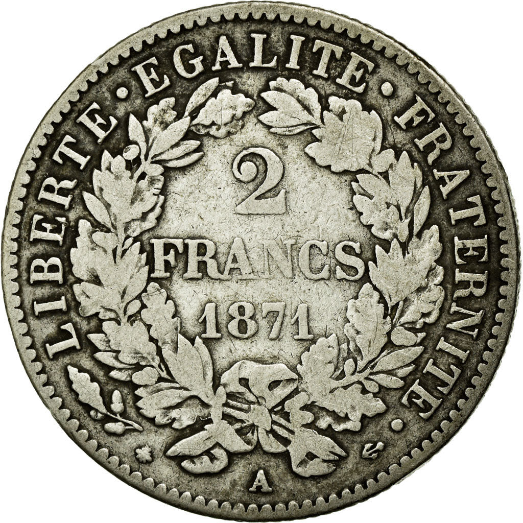 Coin, France, Cérès, 2 Francs, 1871, Paris, EF(40-45), Silver, Gadoury:530