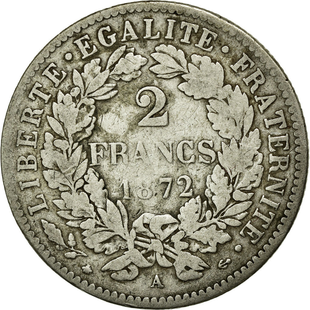 Coin, France, Cérès, 2 Francs, 1872, Paris, VF(20-25), Silver, Gadoury:530a