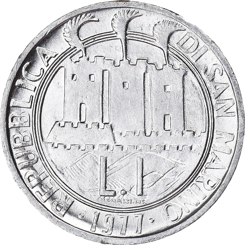 Moneda, San Marino, Lira, 1977, FAO, EBC+, Aluminio, KM:63