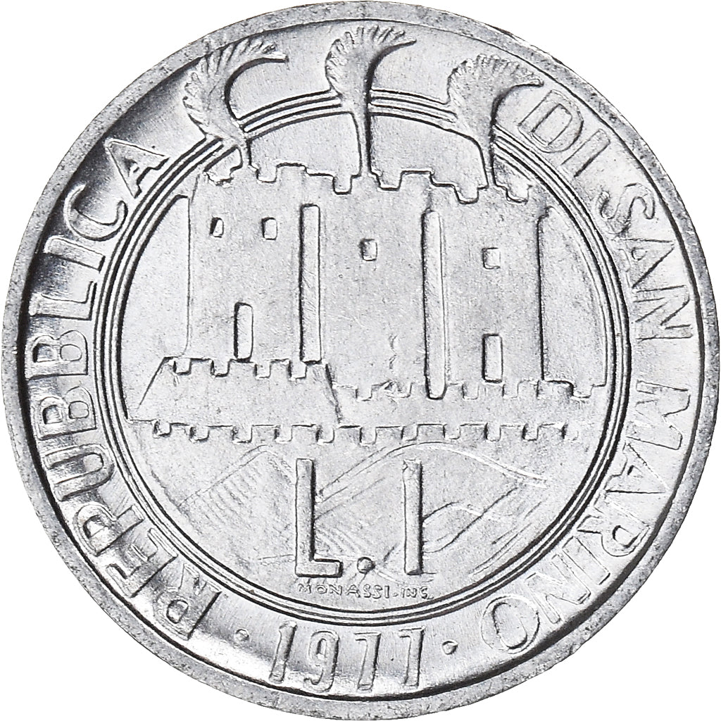 Moneda, San Marino, Lira, 1977, FAO, MBC+, Aluminio, KM:63