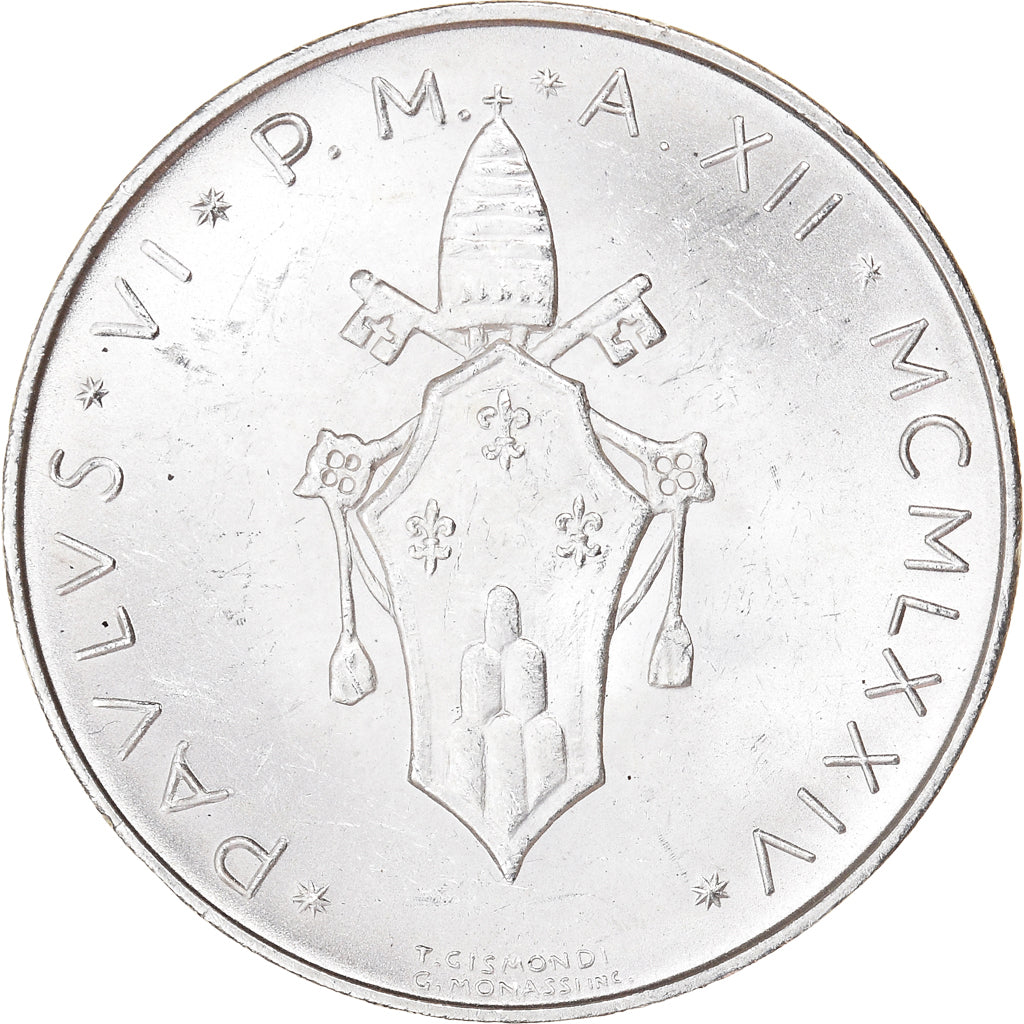 Coin, VATICAN CITY, Paul VI, 500 Lire, 1974, Roma, MS(63), Silver, KM:123