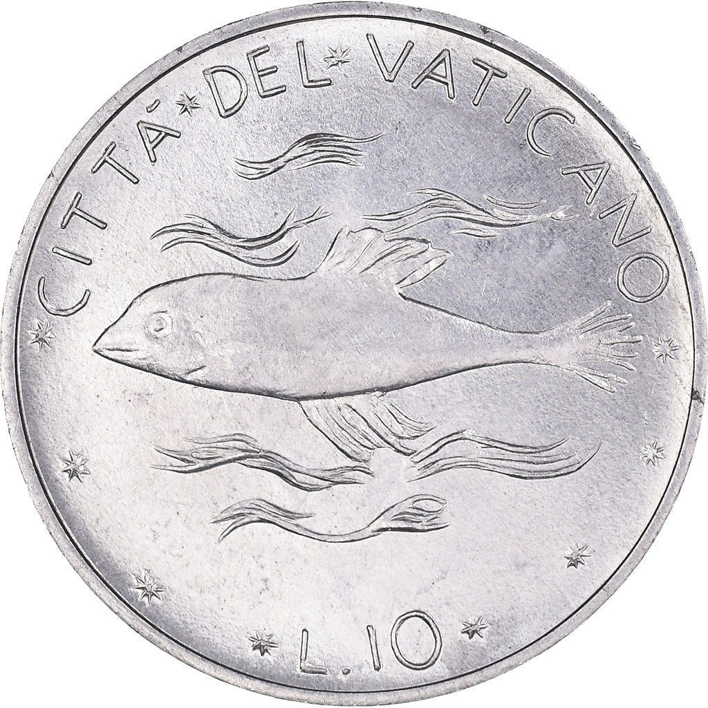 Moneda, CIUDAD DEL VATICANO, Paul VI, 10 Lire, 1971, MBC+, Aluminio, KM:119