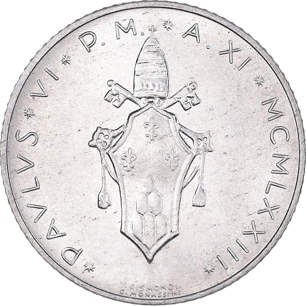 Moneta, PAŃSTWO WATYKAŃSKIE, Paul VI, 2 Lire, 1973, MS(63), Aluminium, KM:117