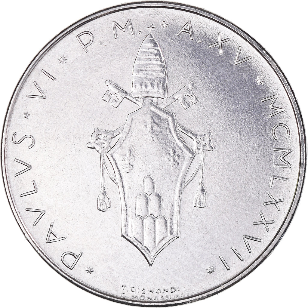 Moneda, CIUDAD DEL VATICANO, Paul VI, 100 Lire, 1977, SC, Acero inoxidable