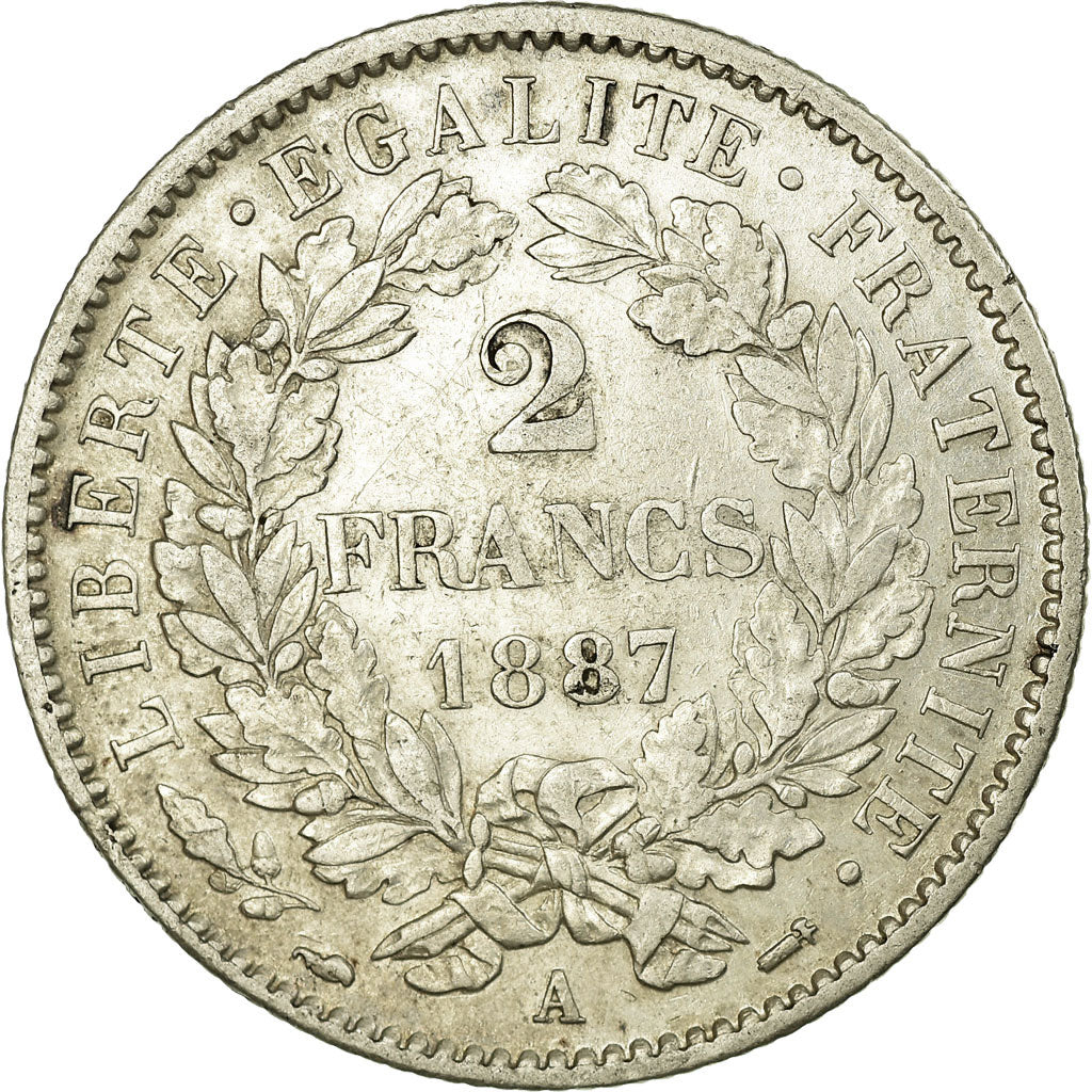 Moneta, Francia, Cérès, 2 Francs, 1887, Paris, BB+, Argento, Gadoury:530a