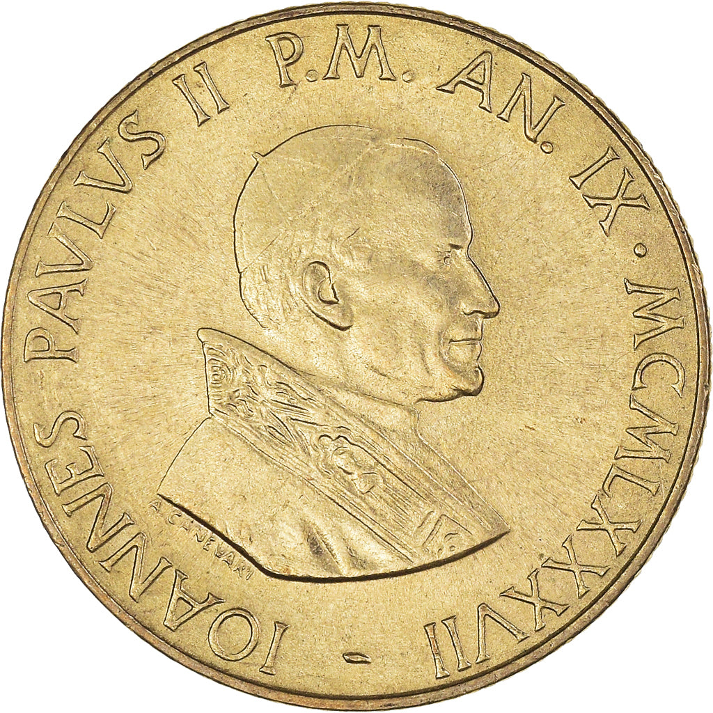 Coin, VATICAN CITY, John Paul II, 200 Lire, 1987, EF(40-45), Aluminum-Bronze