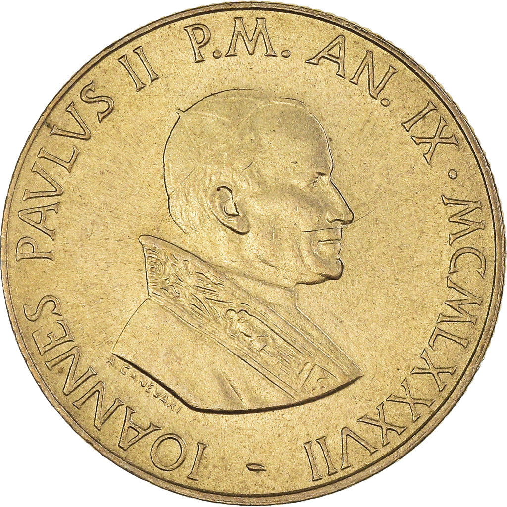 Coin, VATICAN CITY, John Paul II, 200 Lire, 1987, AU(50-53), Aluminum-Bronze