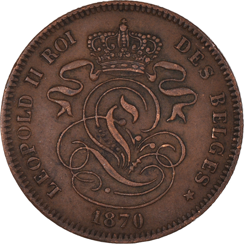 Coin, Belgium, Leopold II, 2 Centimes, 1870, AU(55-58), Copper, KM:35.1