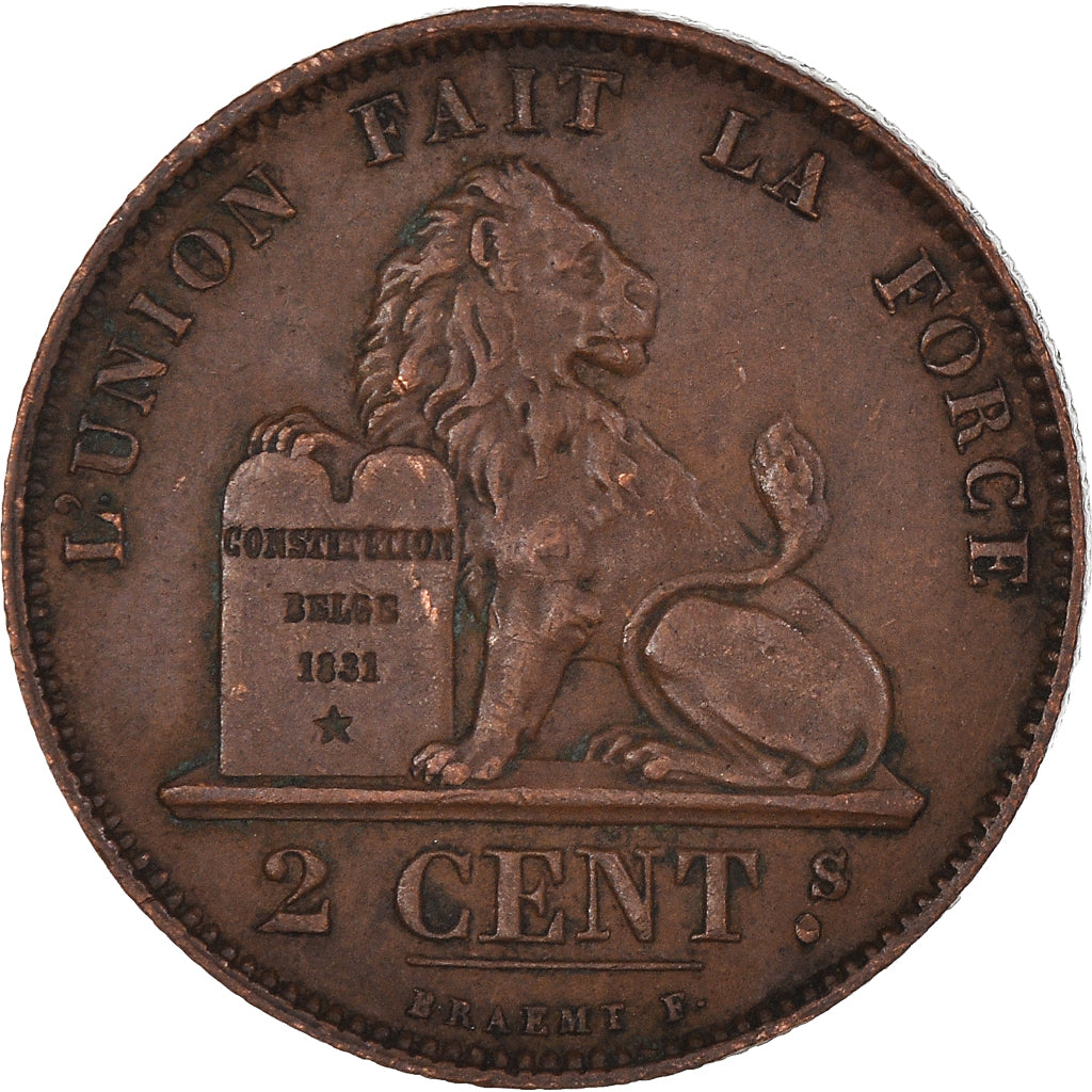 Coin, Belgium, Leopold II, 2 Centimes, 1870, AU(55-58), Copper, KM:35.1