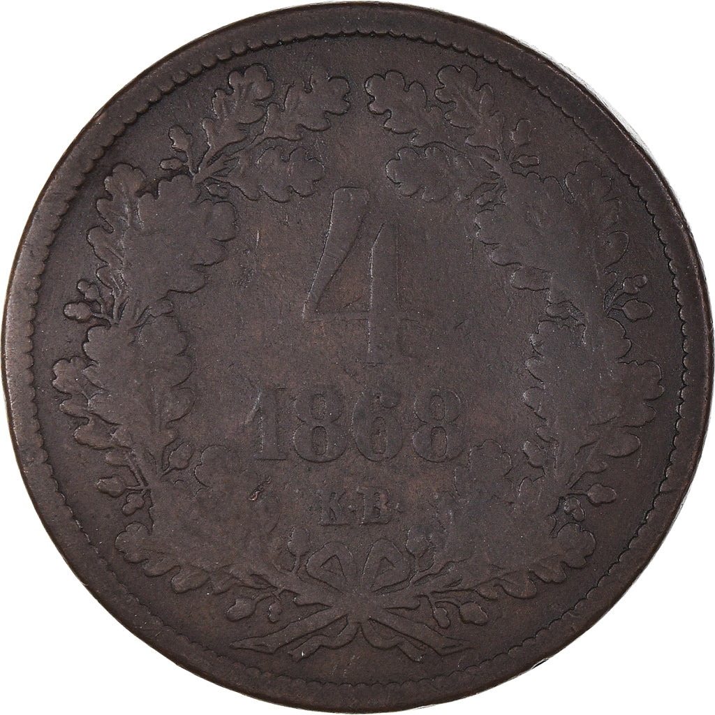 Moneta, Ungheria, Franz Joseph I, 4 Krajczar, 1868, Kremnitz, MB, Rame, KM:442