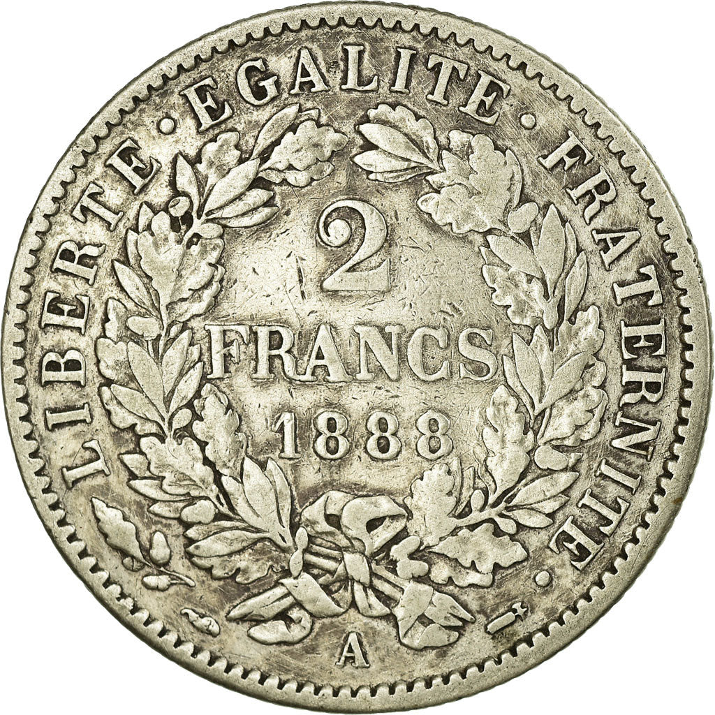 Moneta, Francia, Cérès, 2 Francs, 1888, Paris, BB, Argento, Gadoury:530a
