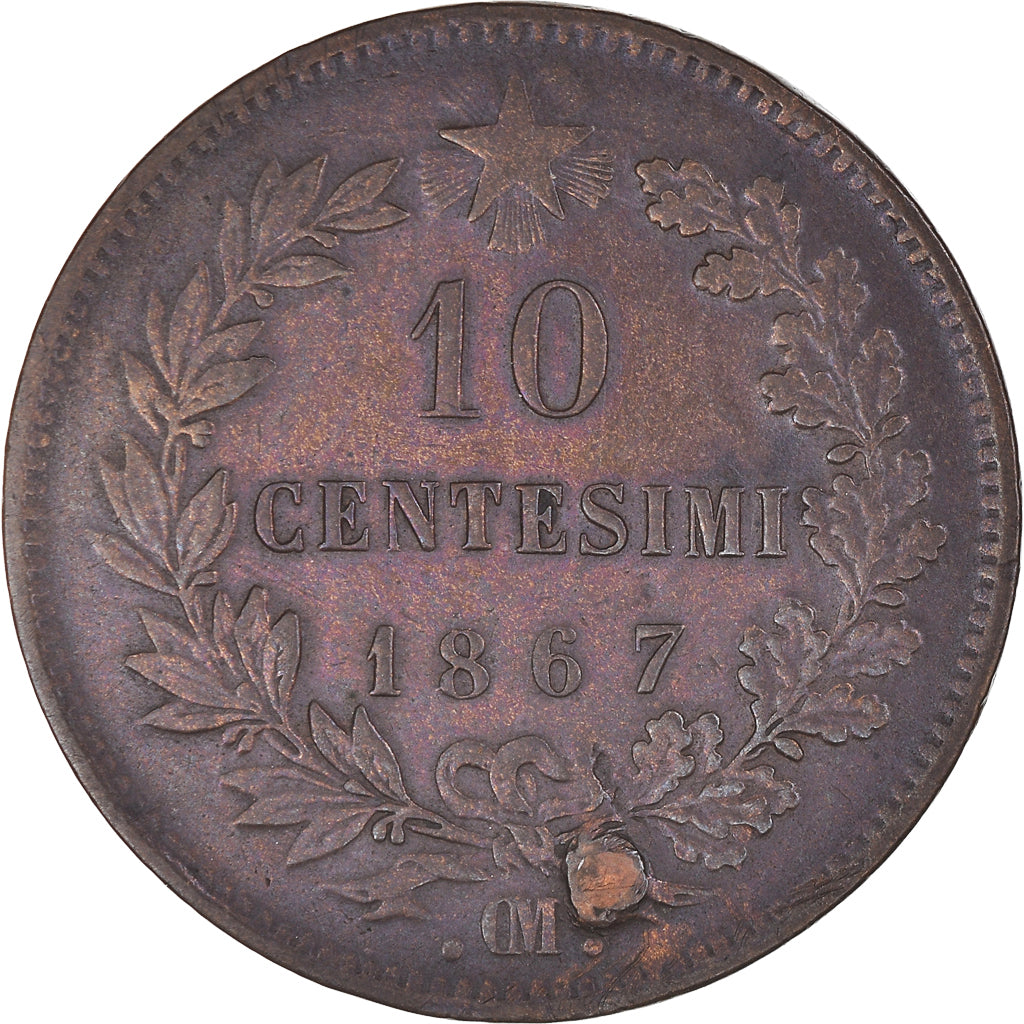 Coin, Italy, Vittorio Emanuele II, 10 Centesimi, 1867, Strasbourg, VF(20-25)