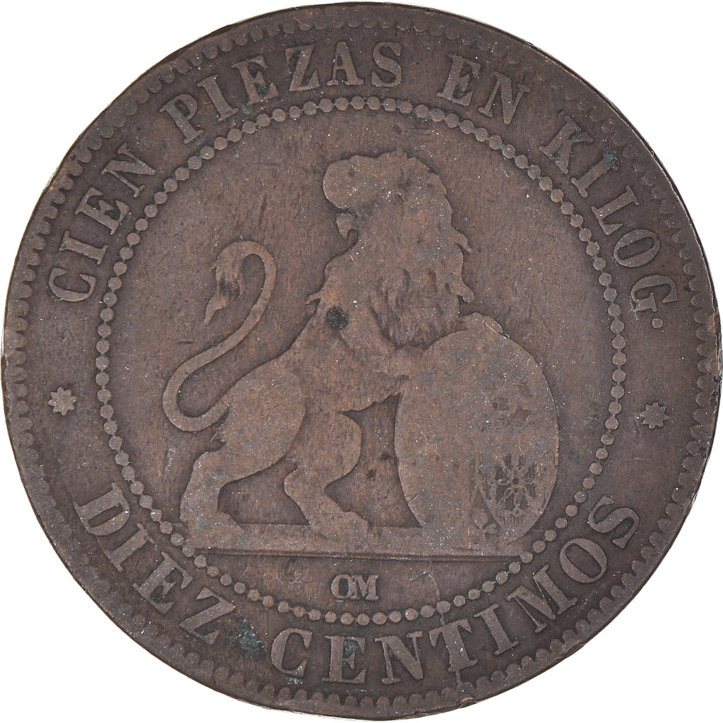 Moneda, España, Provisional Government, 10 Centimos, 1870, Madrid, BC, Cobre