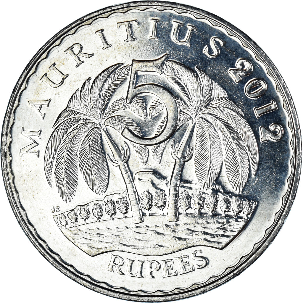 Coin, Mauritius, 5 Rupees, 2012, MS(65-70), Copper-nickel, KM:56