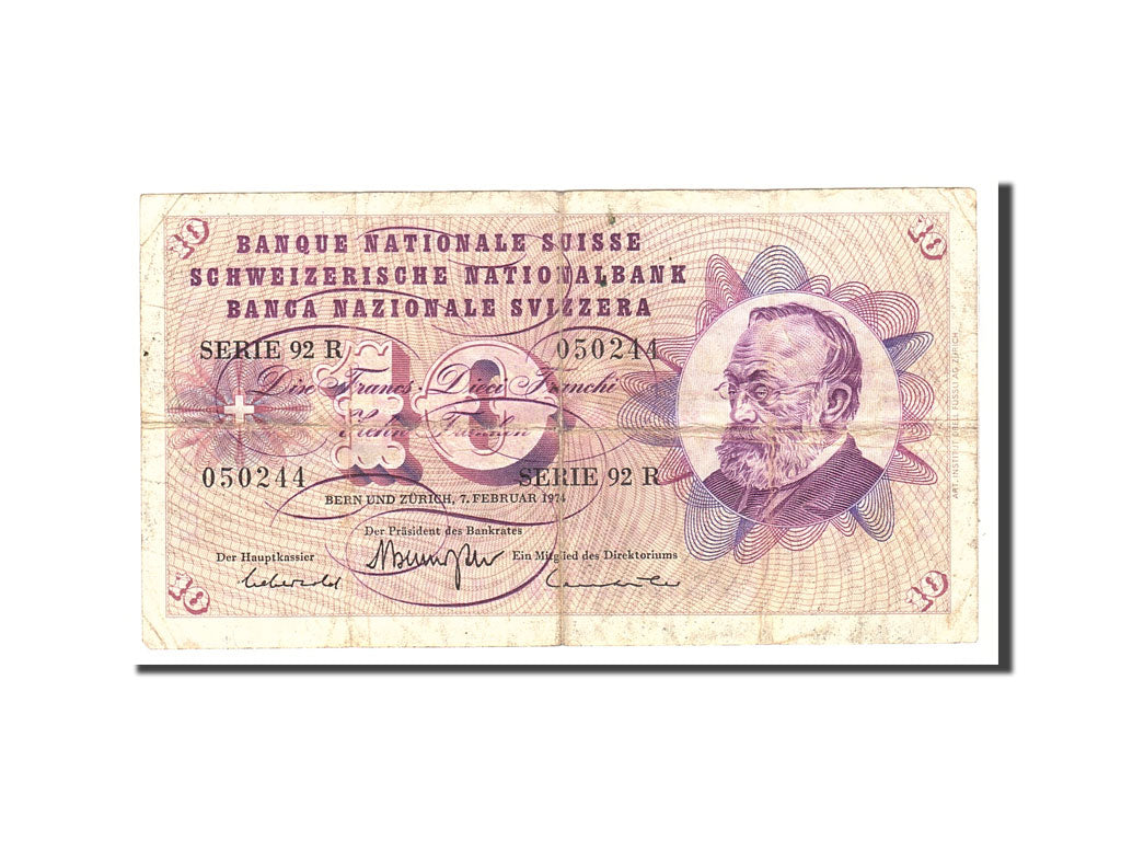 Billete, 10 Franken, 1974, Suiza, KM:45t, 1974-02-07, BC