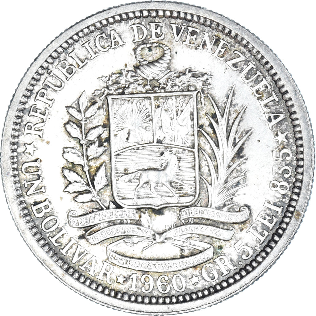 Coin, Venezuela, Bolivar, 1960, AU(50-53), Silver, KM:37a